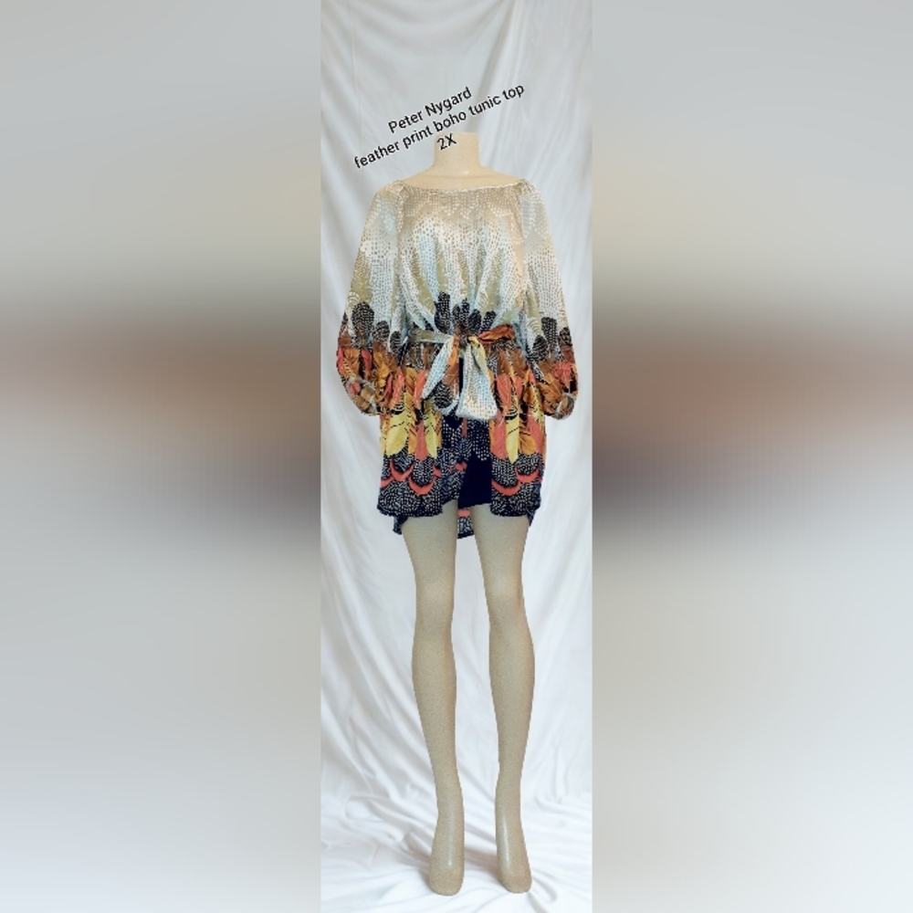 Boho Feather Print Tunic Top 2X